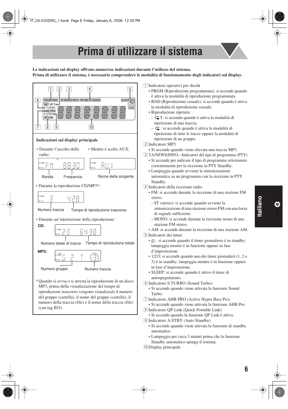 Prima di utilizzare il sistema, Italliano | JVC UX-G33 User Manual | Page 73 / 88