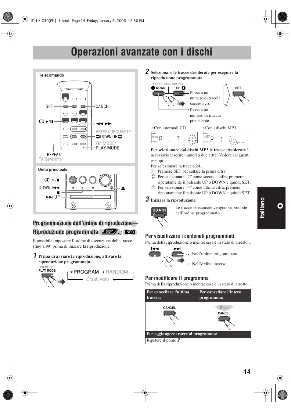 Operazioni avanzate con i dischi, Italliano | JVC UX-G33 User Manual | Page 81 / 88