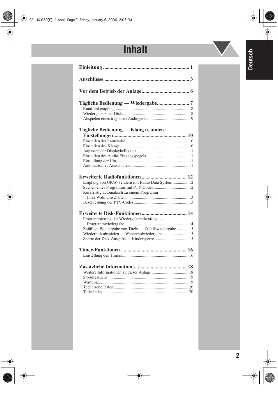 Inhalt | JVC UX-G33 User Manual | Page 9 / 88