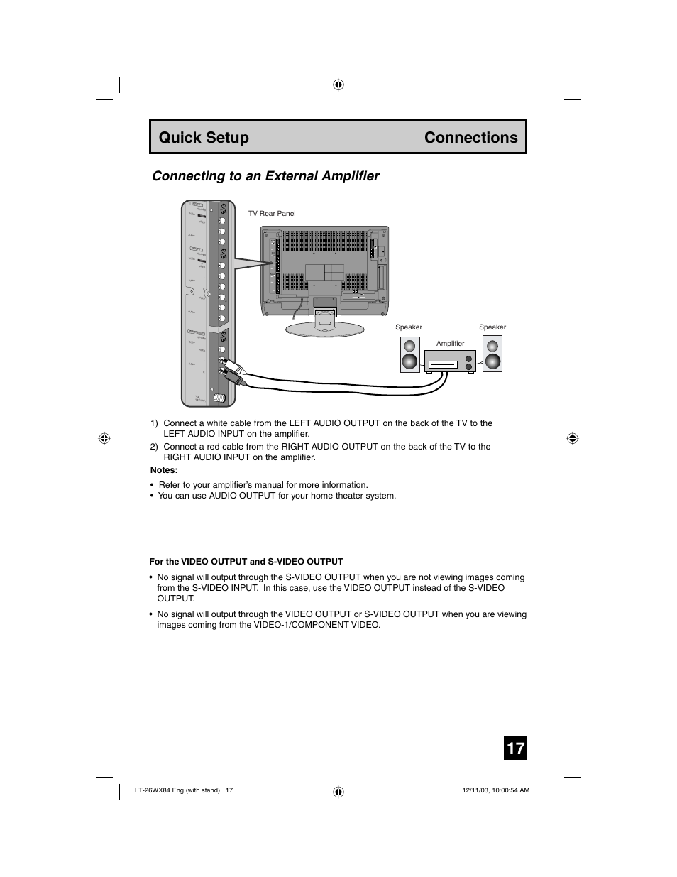 Quick setup connections, Connecting to an external amplifier | JVC 1203TNH-II-IM User Manual | Page 17 / 64