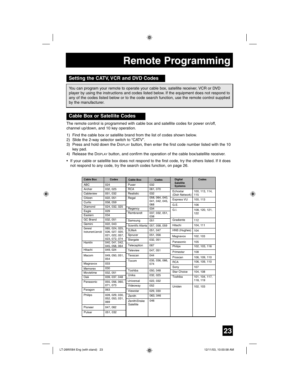 Remote programming | JVC 1203TNH-II-IM User Manual | Page 23 / 64
