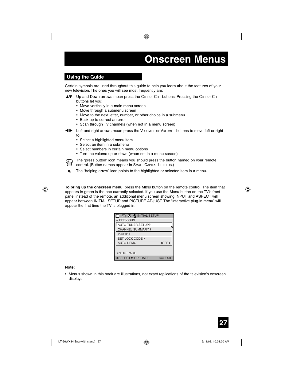 Onscreen menus, Using the guide | JVC 1203TNH-II-IM User Manual | Page 27 / 64