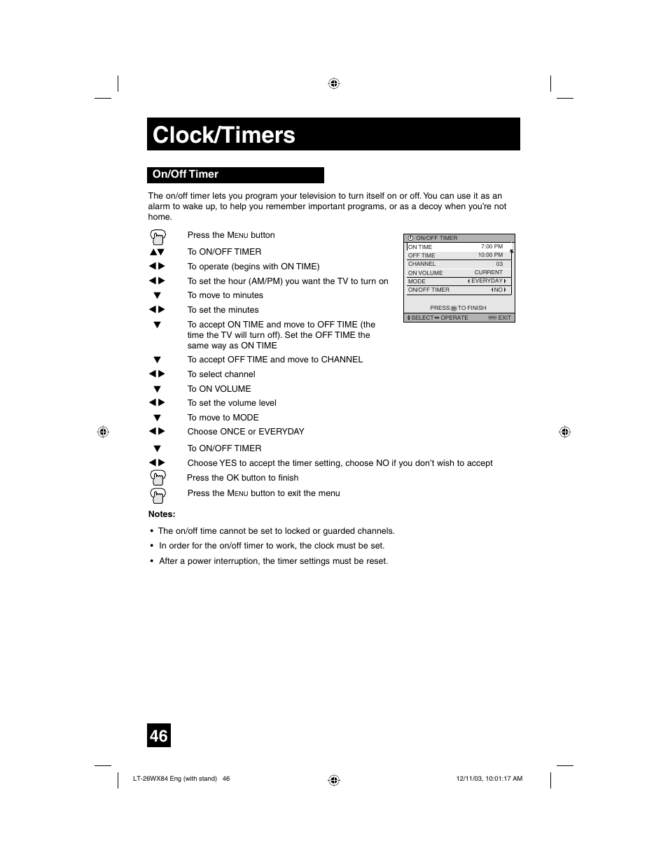 Clock/timers | JVC 1203TNH-II-IM User Manual | Page 46 / 64
