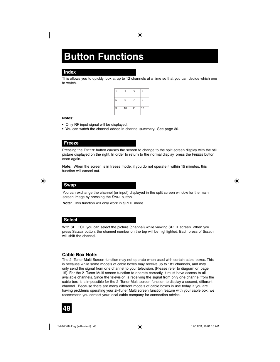 Button functions | JVC 1203TNH-II-IM User Manual | Page 48 / 64