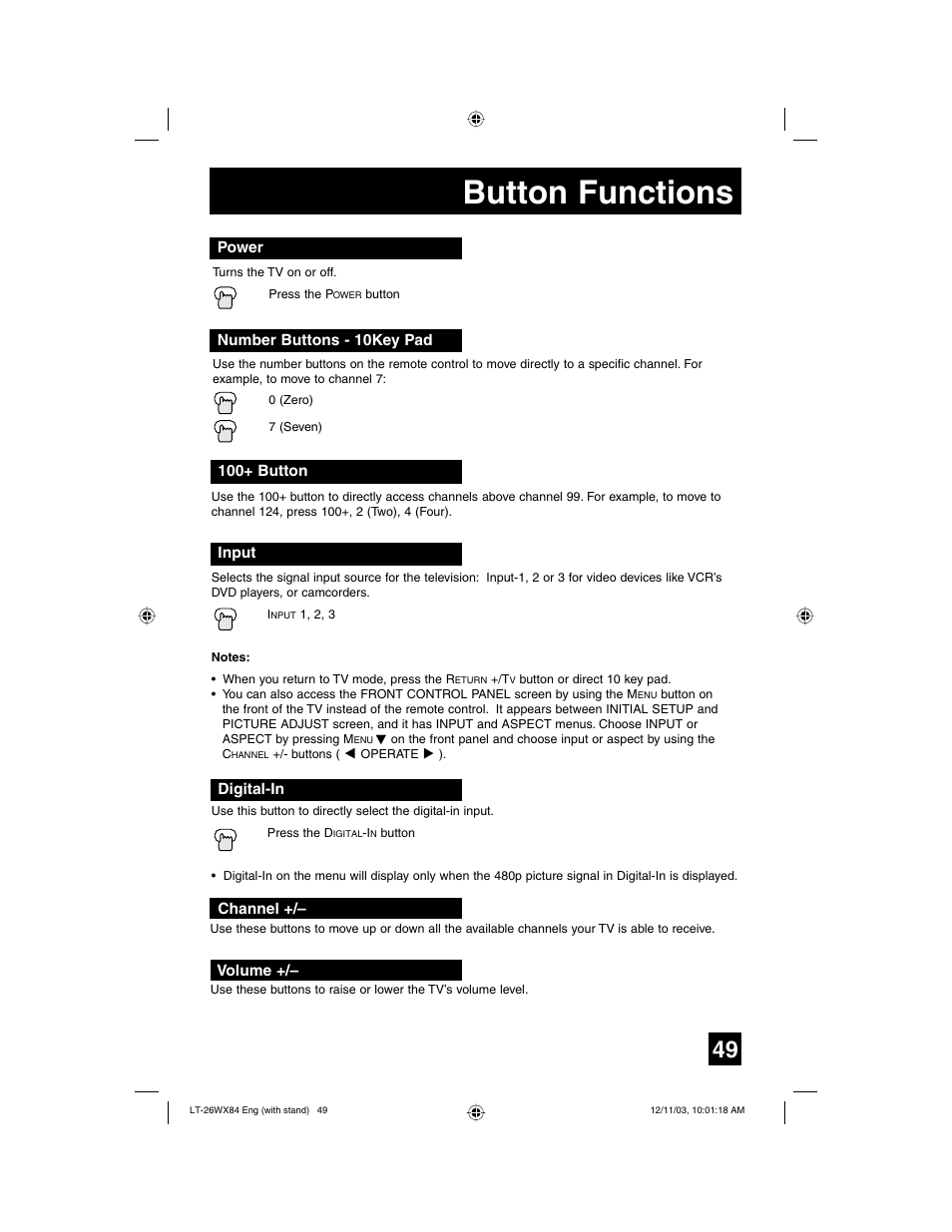 Button functions | JVC 1203TNH-II-IM User Manual | Page 49 / 64
