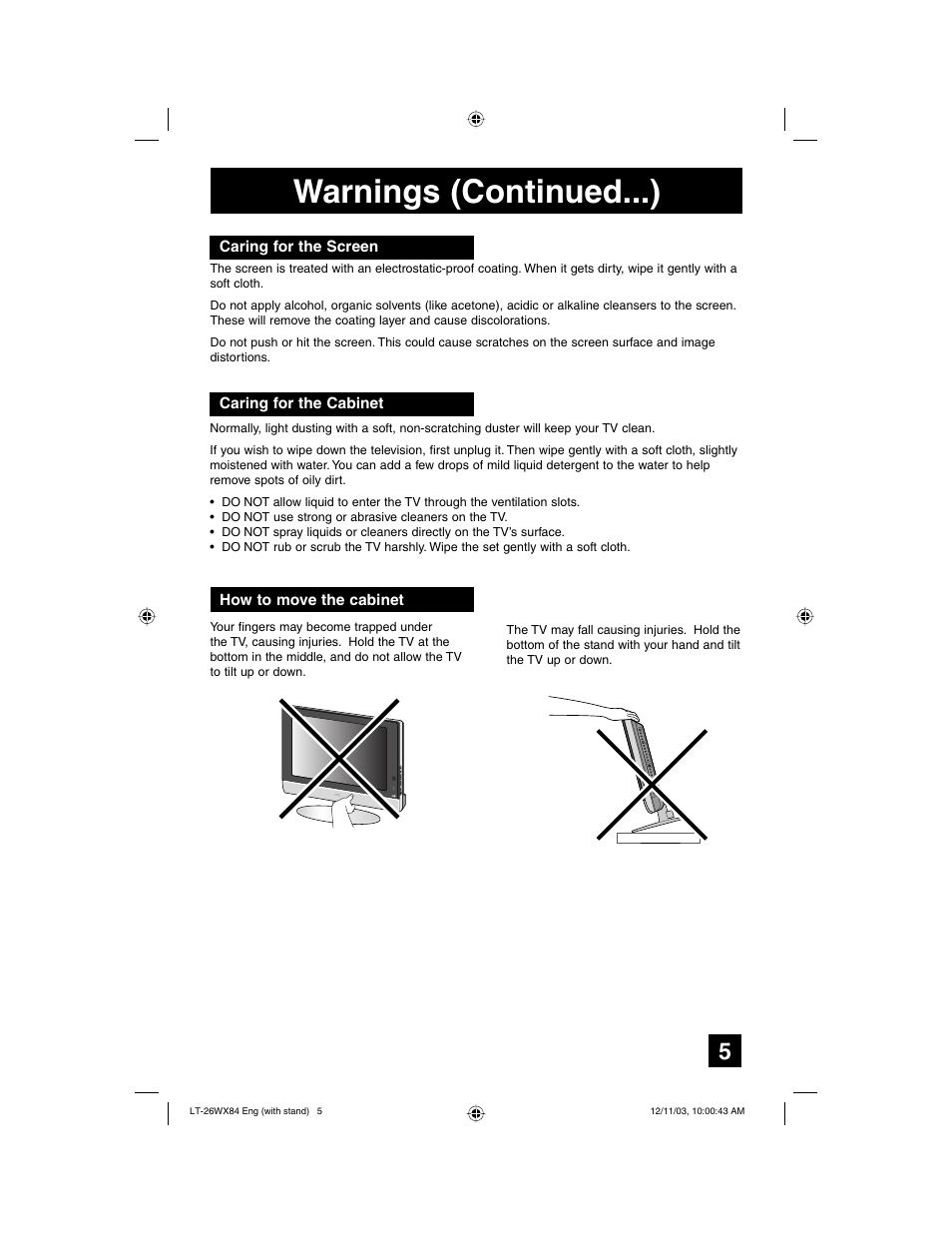 Warnings (continued...) | JVC 1203TNH-II-IM User Manual | Page 5 / 64