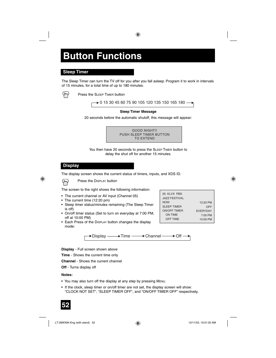 Button functions | JVC 1203TNH-II-IM User Manual | Page 52 / 64