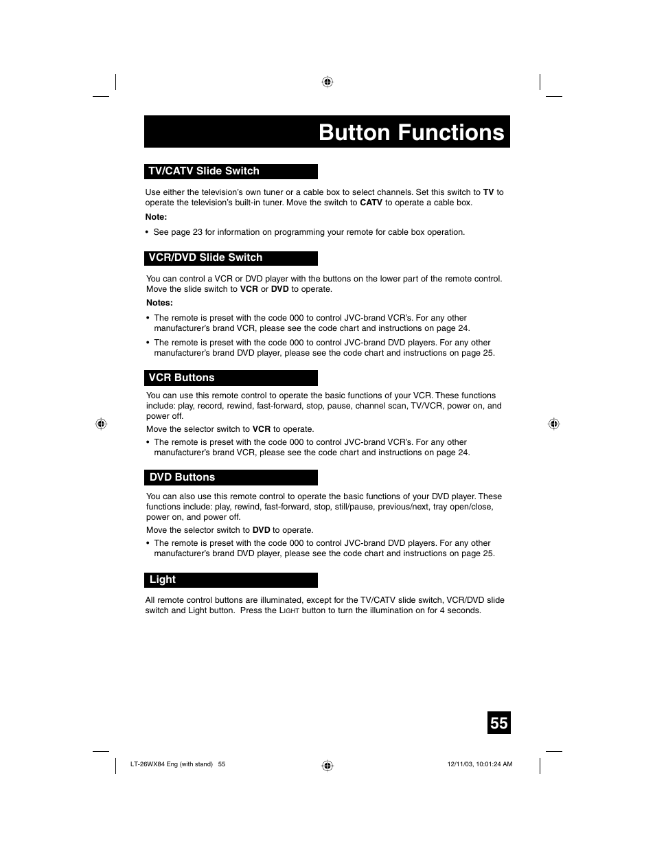 Button functions | JVC 1203TNH-II-IM User Manual | Page 55 / 64