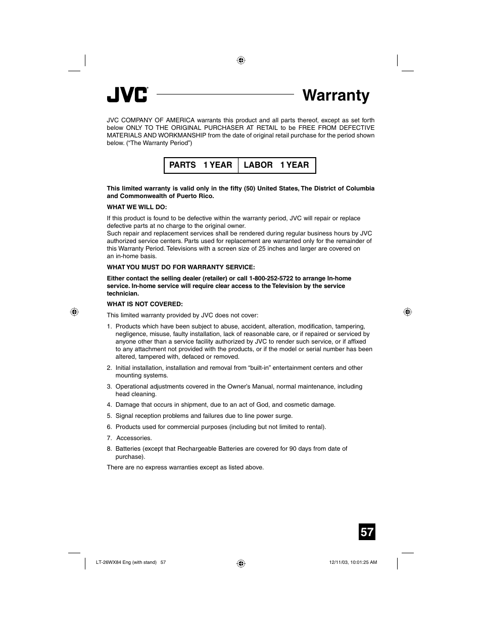Warranty | JVC 1203TNH-II-IM User Manual | Page 57 / 64