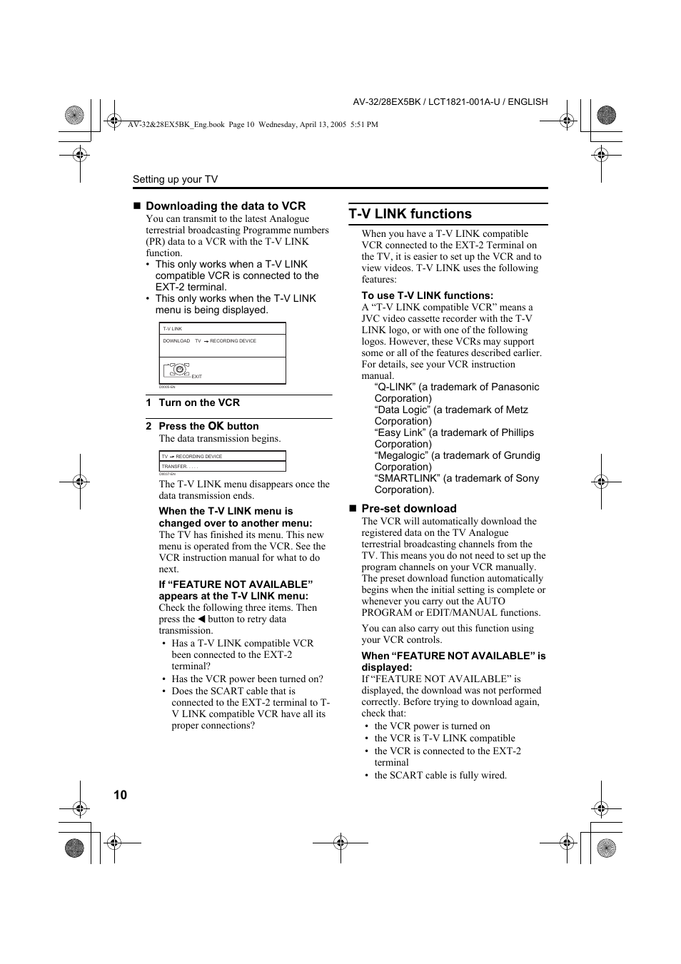 T-v link functions | JVC 0405TKH-CR-MU User Manual | Page 10 / 64