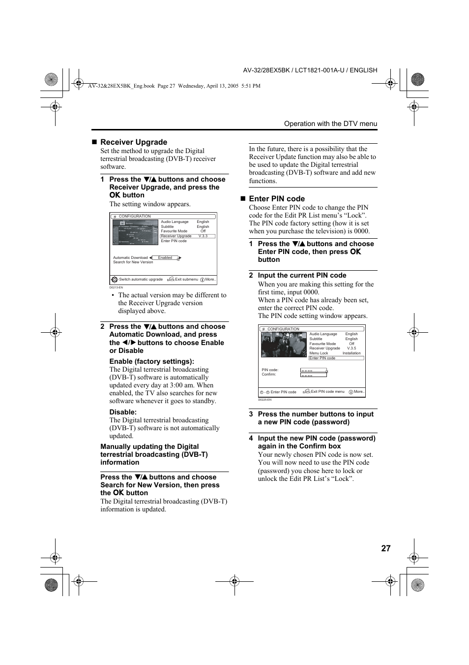 Receiver upgrade, Enter pin code | JVC 0405TKH-CR-MU User Manual | Page 27 / 64