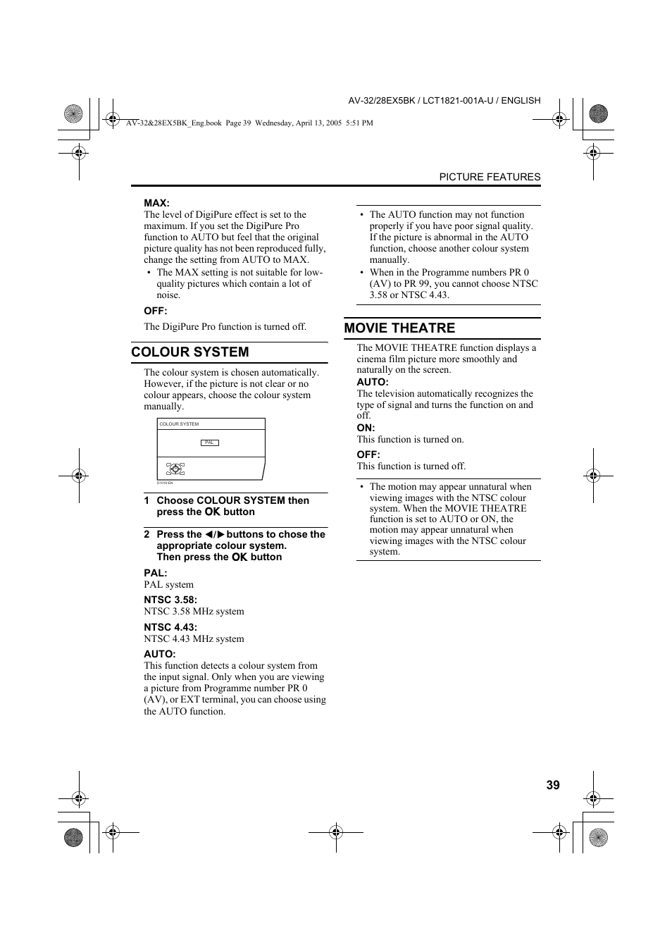 Colour system, Movie theatre | JVC 0405TKH-CR-MU User Manual | Page 39 / 64