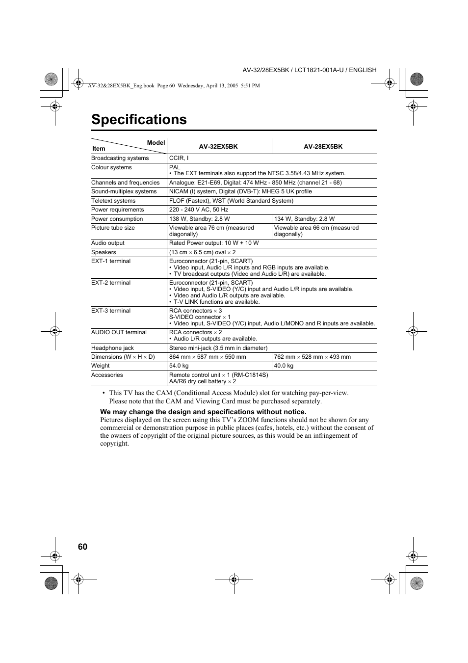 Specifications | JVC 0405TKH-CR-MU User Manual | Page 60 / 64