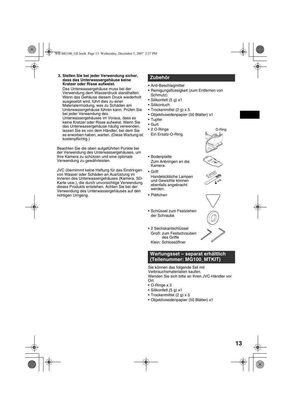Zubehör | JVC Marine Case WR-MG100 User Manual | Page 13 / 103