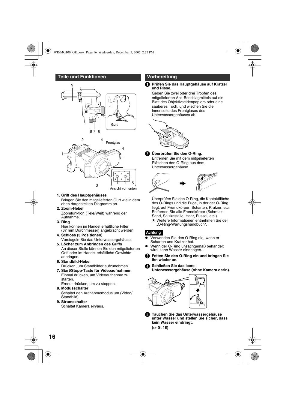 Teile und funktionen, Vorbereitung, A s. 16) | JVC Marine Case WR-MG100 User Manual | Page 16 / 103