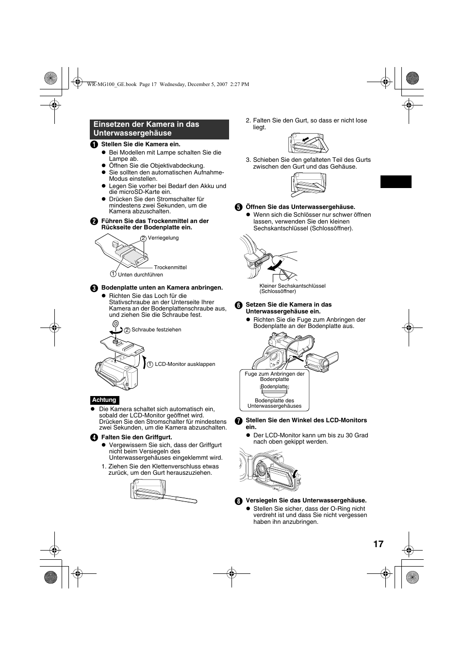 Einsetzen der kamera in das unterwassergehäuse, A s. 17, 18 | JVC Marine Case WR-MG100 User Manual | Page 17 / 103