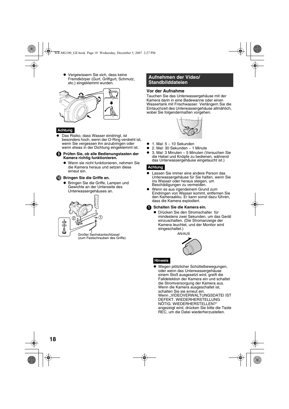 Aufnehmen der video/ standbilddateien, A s. 18, 19) | JVC Marine Case WR-MG100 User Manual | Page 18 / 103