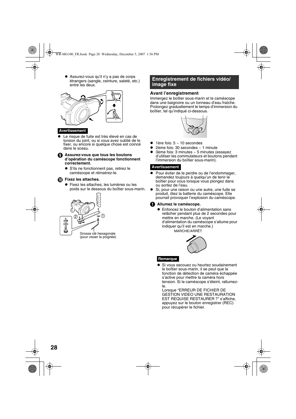 Enregistrement de fichiers vidéo/ image fixe, Fixe, A p. 28, 29 | JVC Marine Case WR-MG100 User Manual | Page 28 / 103