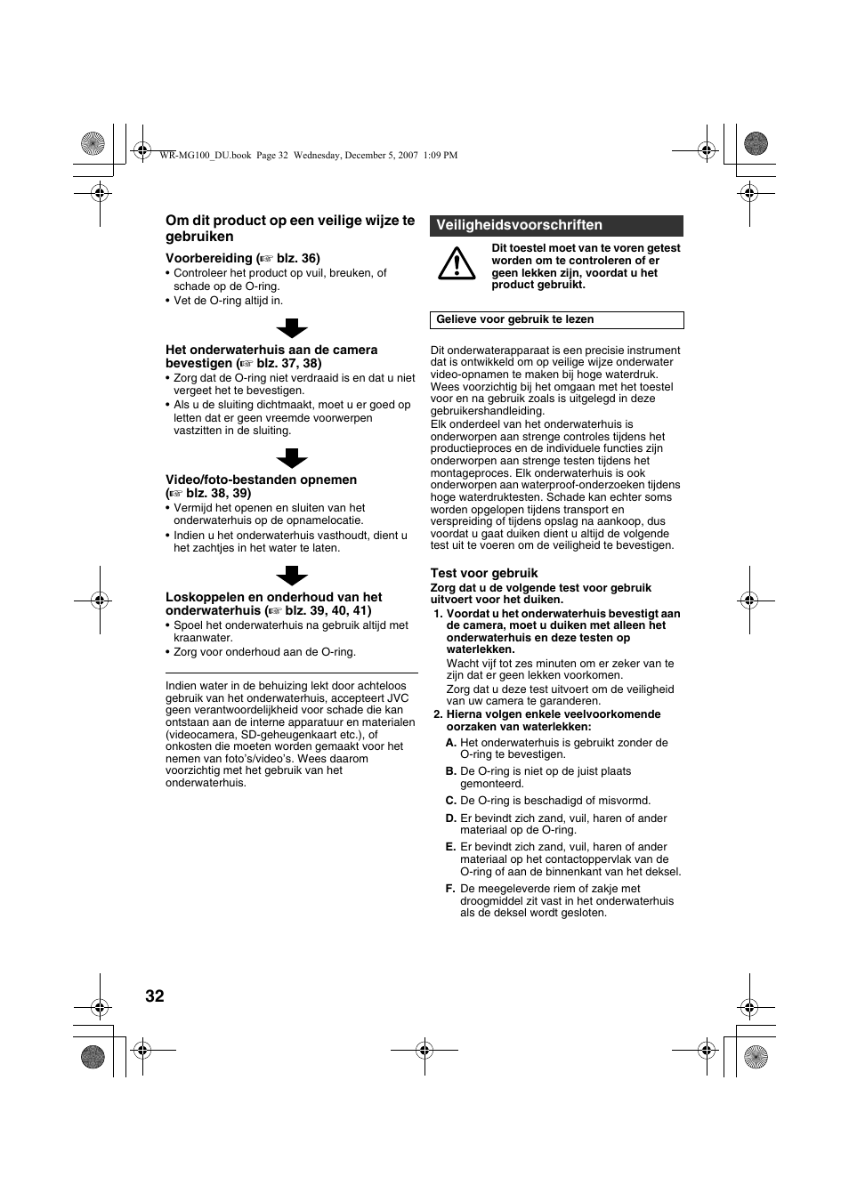 Nederlands, Veiligheidsvoorschriften | JVC Marine Case WR-MG100 User Manual | Page 32 / 103