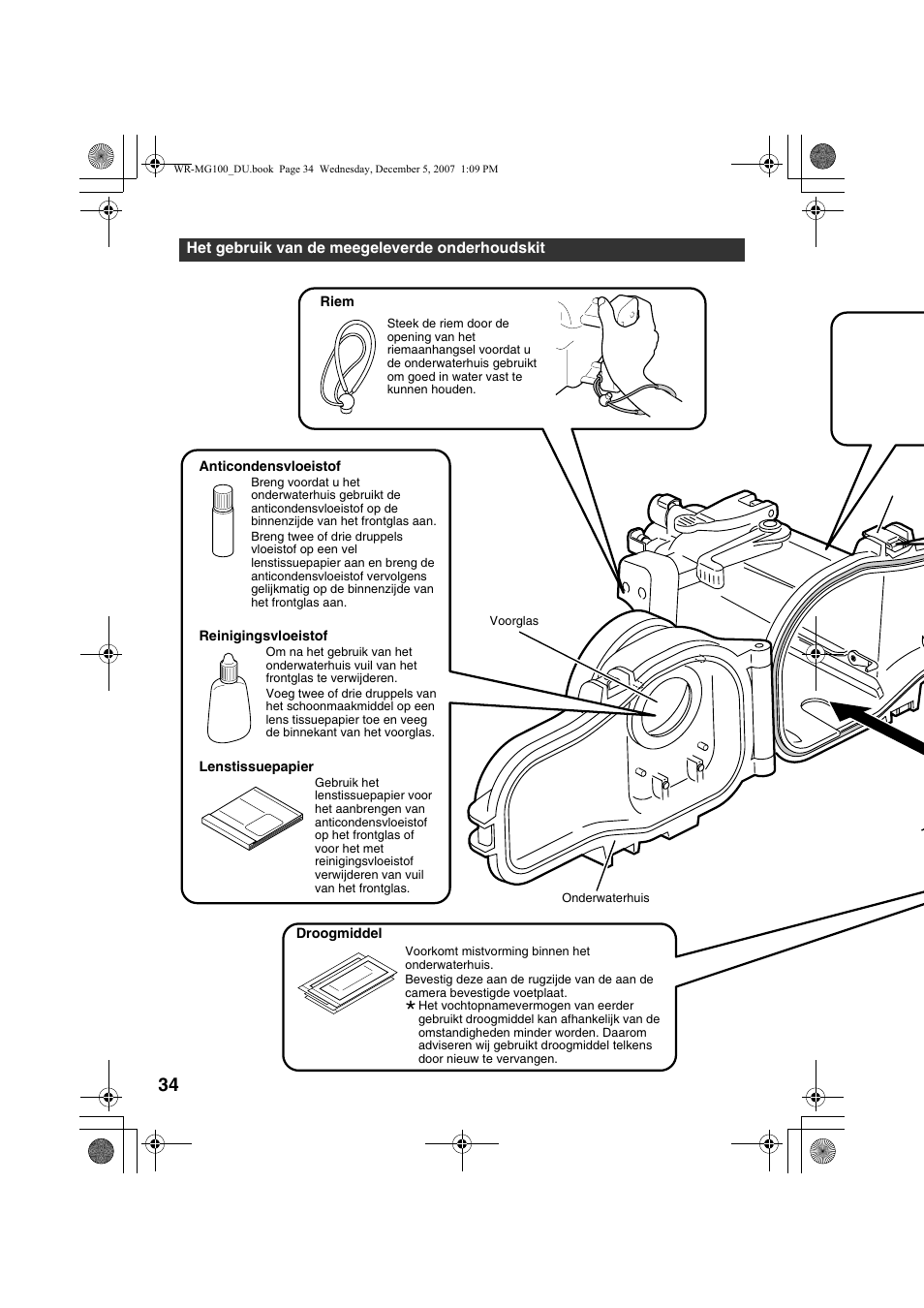 Het gebruik van de meegeleverde onderhoudskit | JVC Marine Case WR-MG100 User Manual | Page 34 / 103