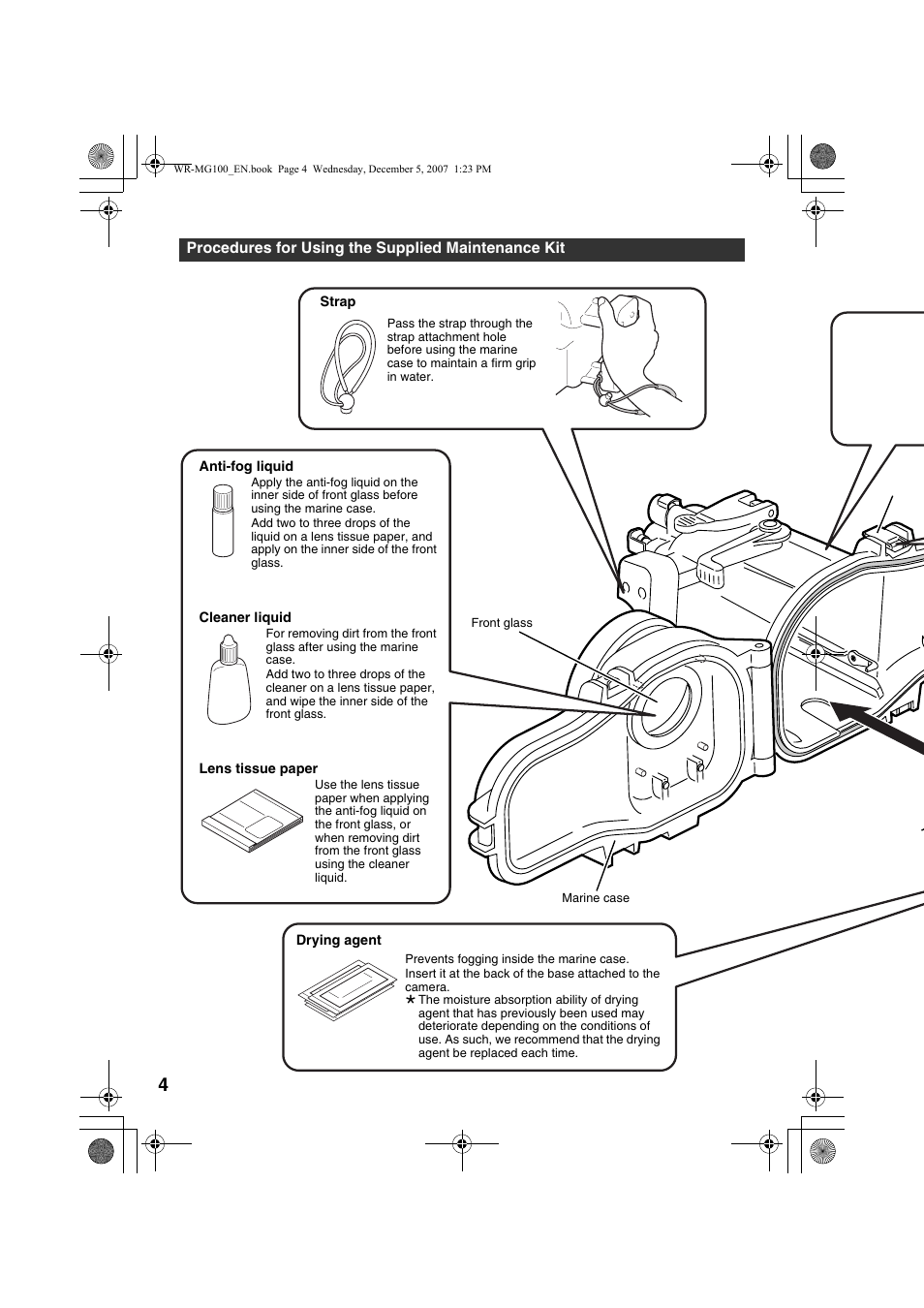 Procedures for using the supplied maintenance kit | JVC Marine Case WR-MG100 User Manual | Page 4 / 103