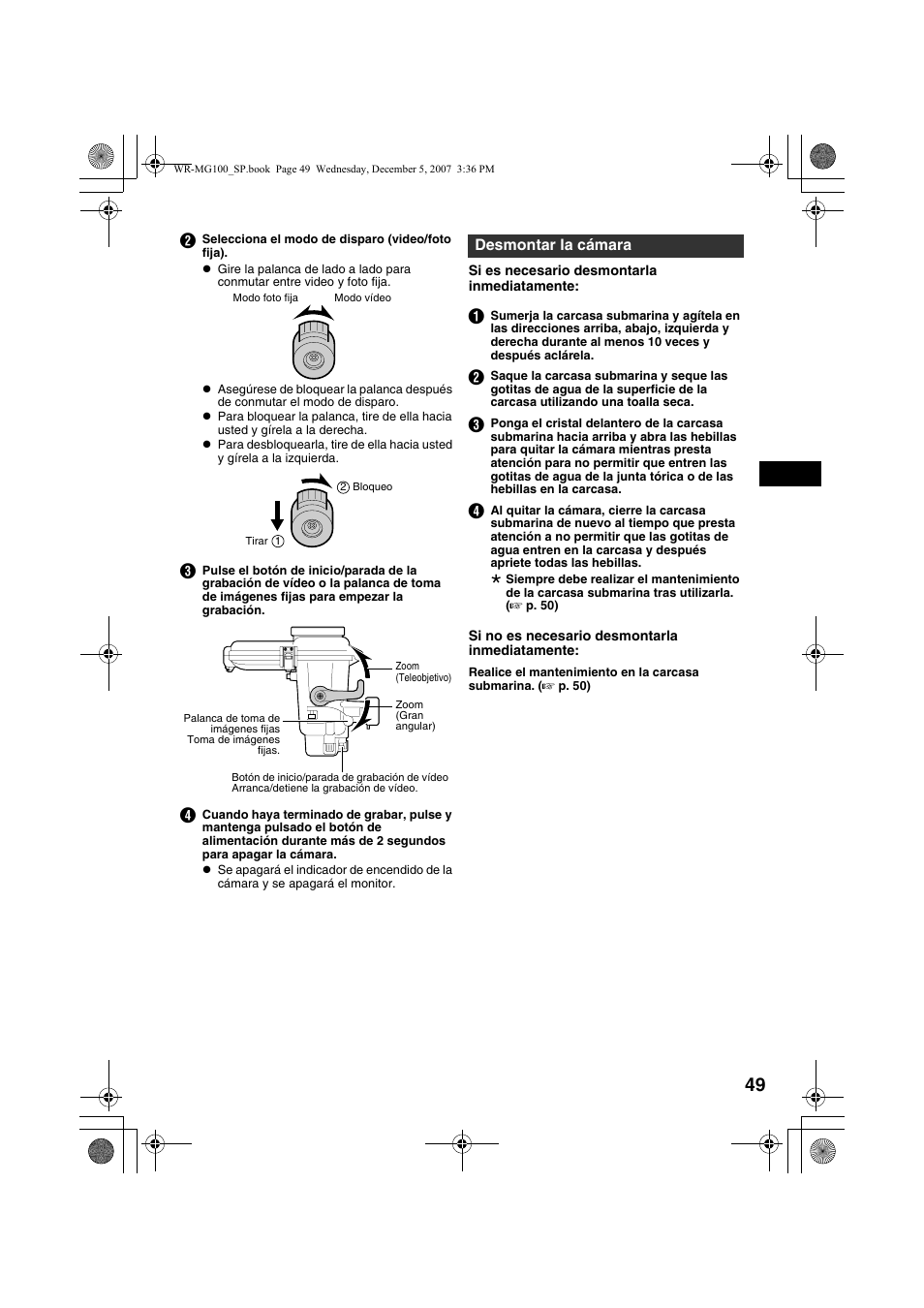 Desmontar la cámara, A p. 49 | JVC Marine Case WR-MG100 User Manual | Page 49 / 103