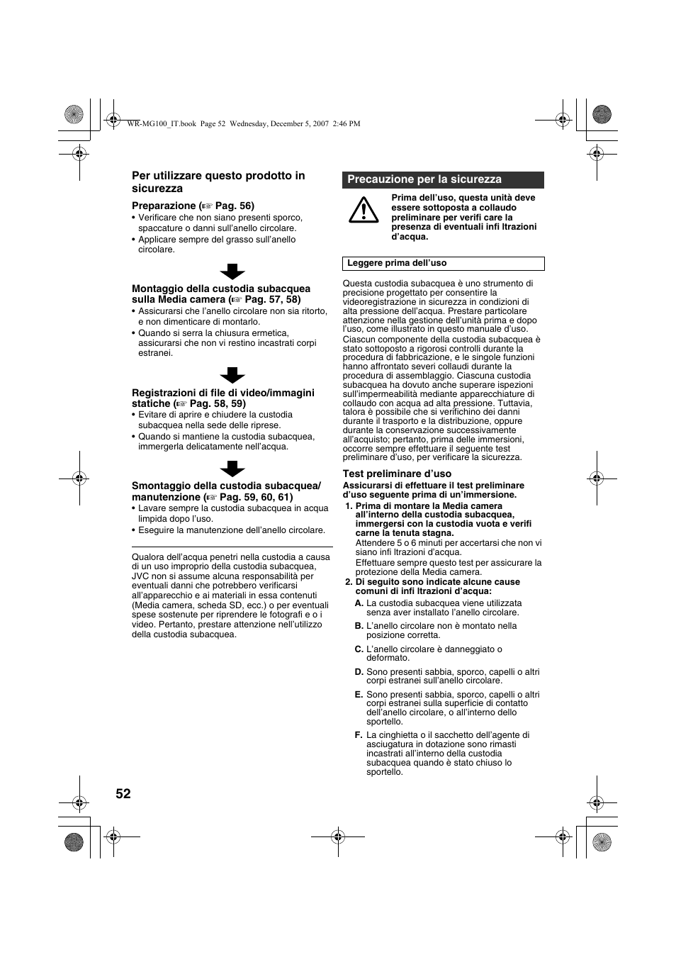 Italiano, Precauzione per la sicurezza | JVC Marine Case WR-MG100 User Manual | Page 52 / 103