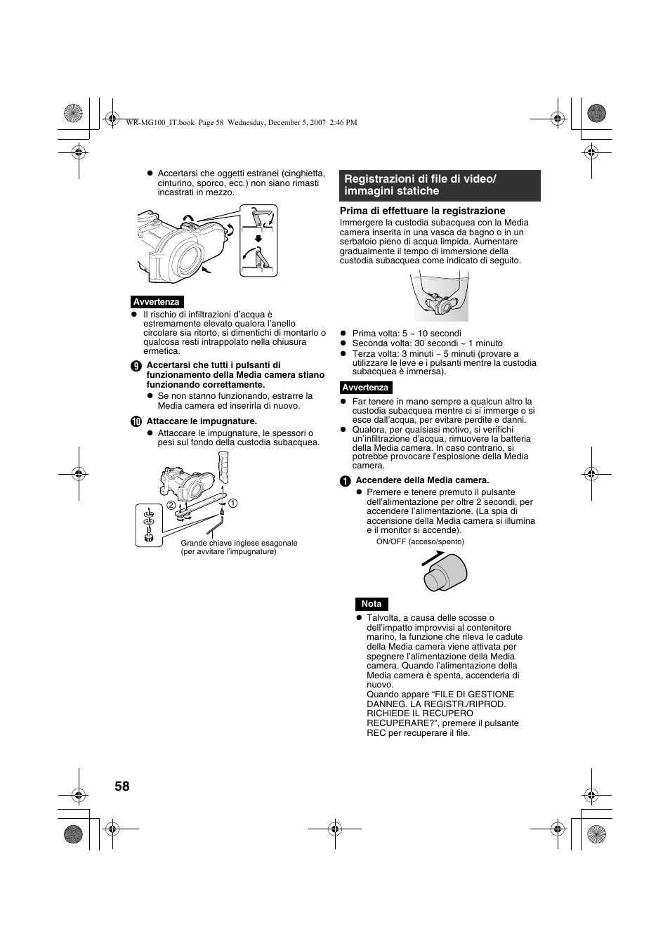 Registrazioni di file di video/ immagini statiche, Iche, A pag. 58 | JVC Marine Case WR-MG100 User Manual | Page 58 / 103