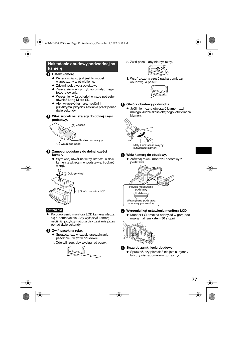 Nakładanie obudowy podwodnej na kamerę, Kamerę | JVC Marine Case WR-MG100 User Manual | Page 77 / 103