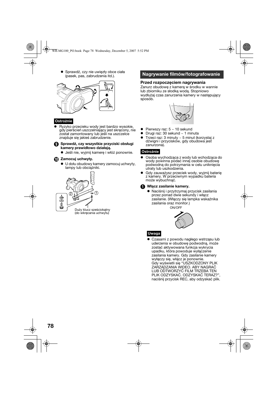 Nagrywanie filmów/fotografowanie | JVC Marine Case WR-MG100 User Manual | Page 78 / 103