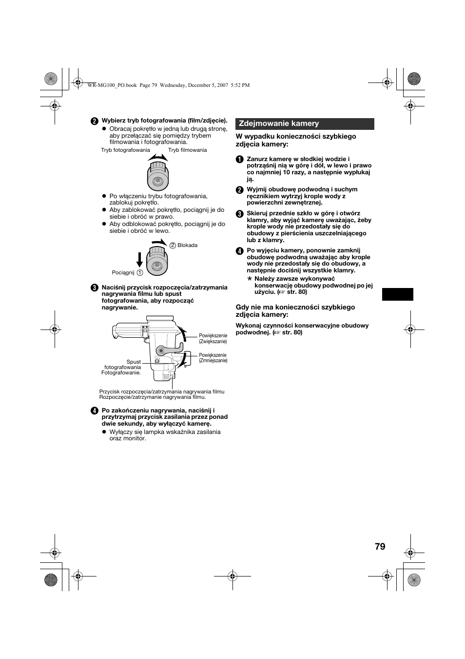 Zdejmowanie kamery, Konserwacja | JVC Marine Case WR-MG100 User Manual | Page 79 / 103