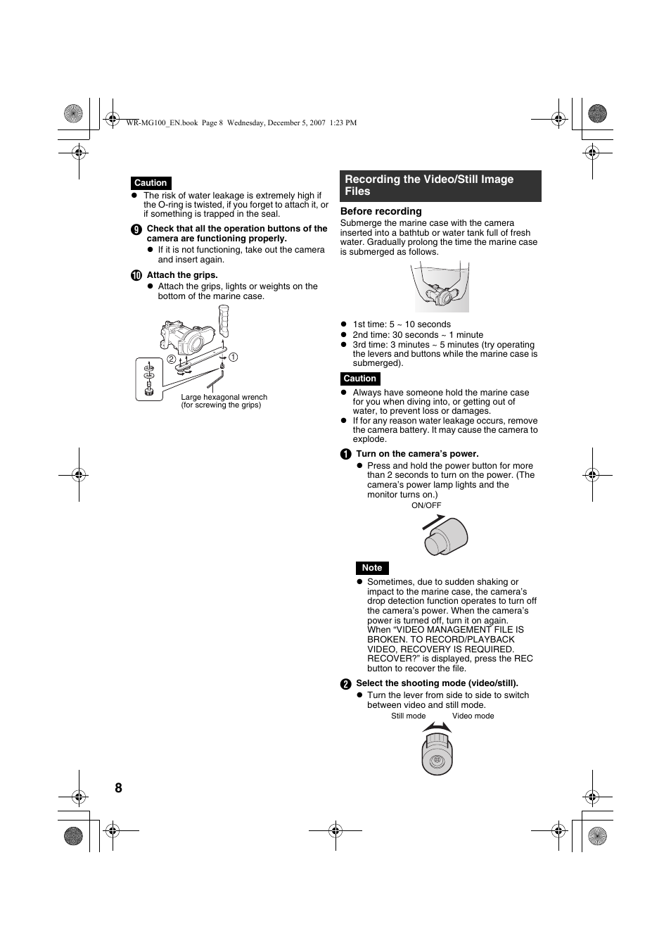 Recording the video/still image files, A pg. 8, 9) | JVC Marine Case WR-MG100 User Manual | Page 8 / 103