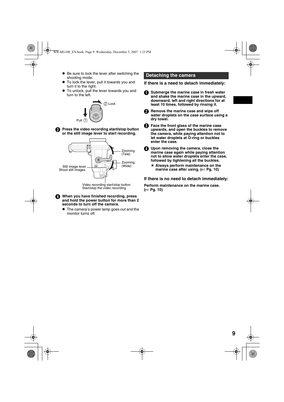 Detaching the camera, A pg. 9, 10, 11) | JVC Marine Case WR-MG100 User Manual | Page 9 / 103