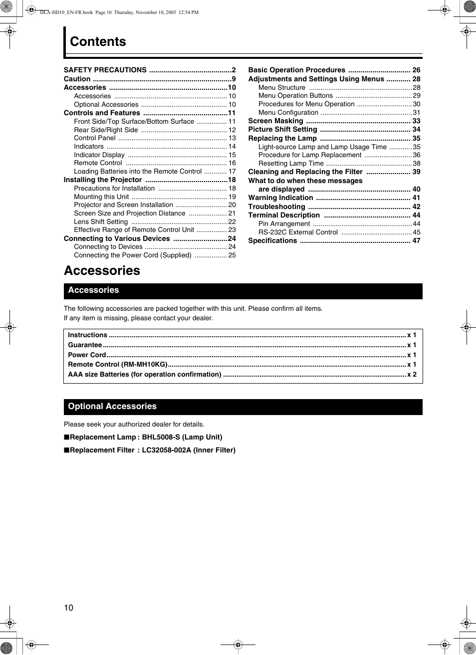 JVC DLA-HD10KSU/E User Manual | Page 10 / 50