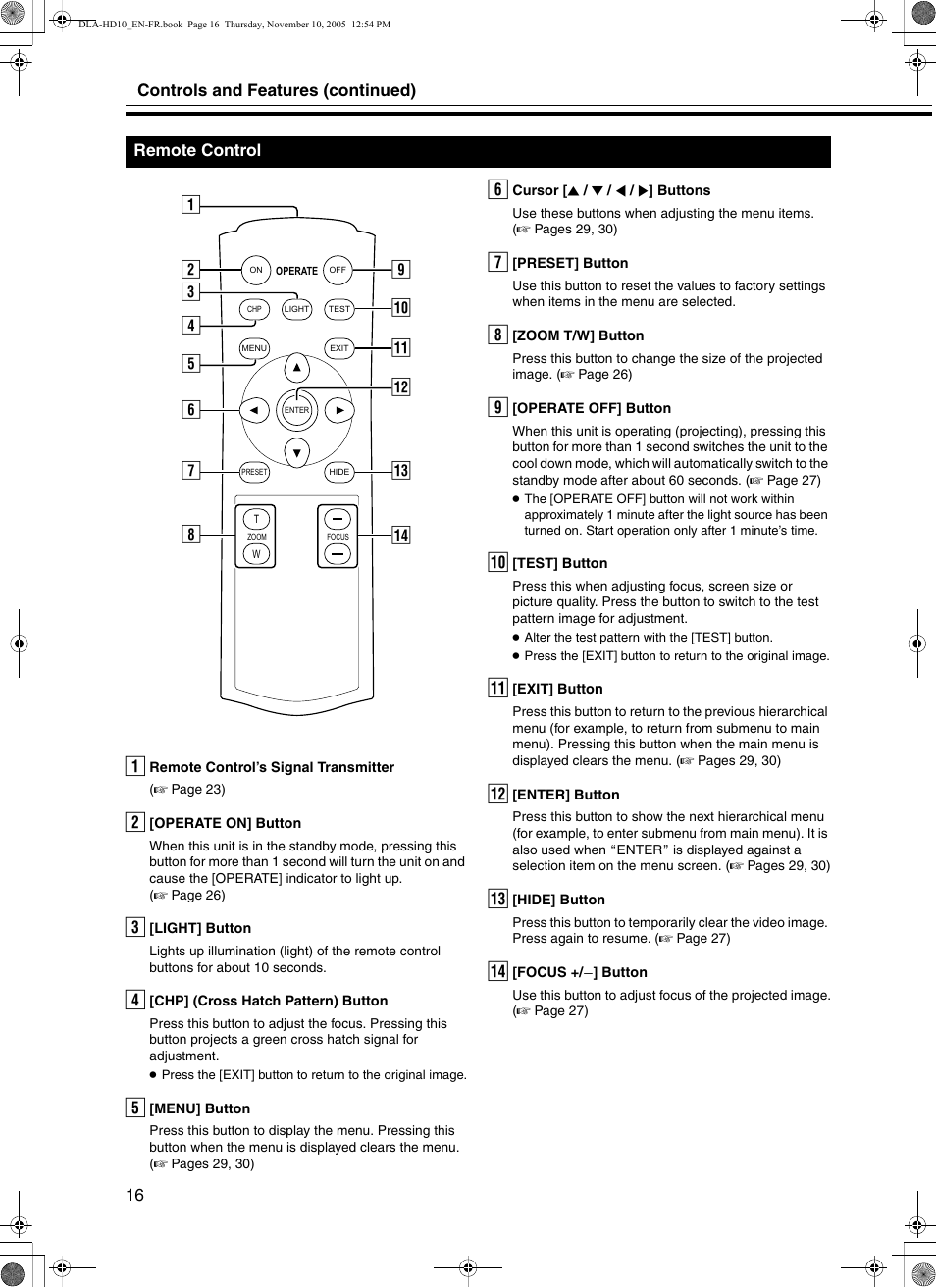 Remote control | JVC DLA-HD10KSU/E User Manual | Page 16 / 50