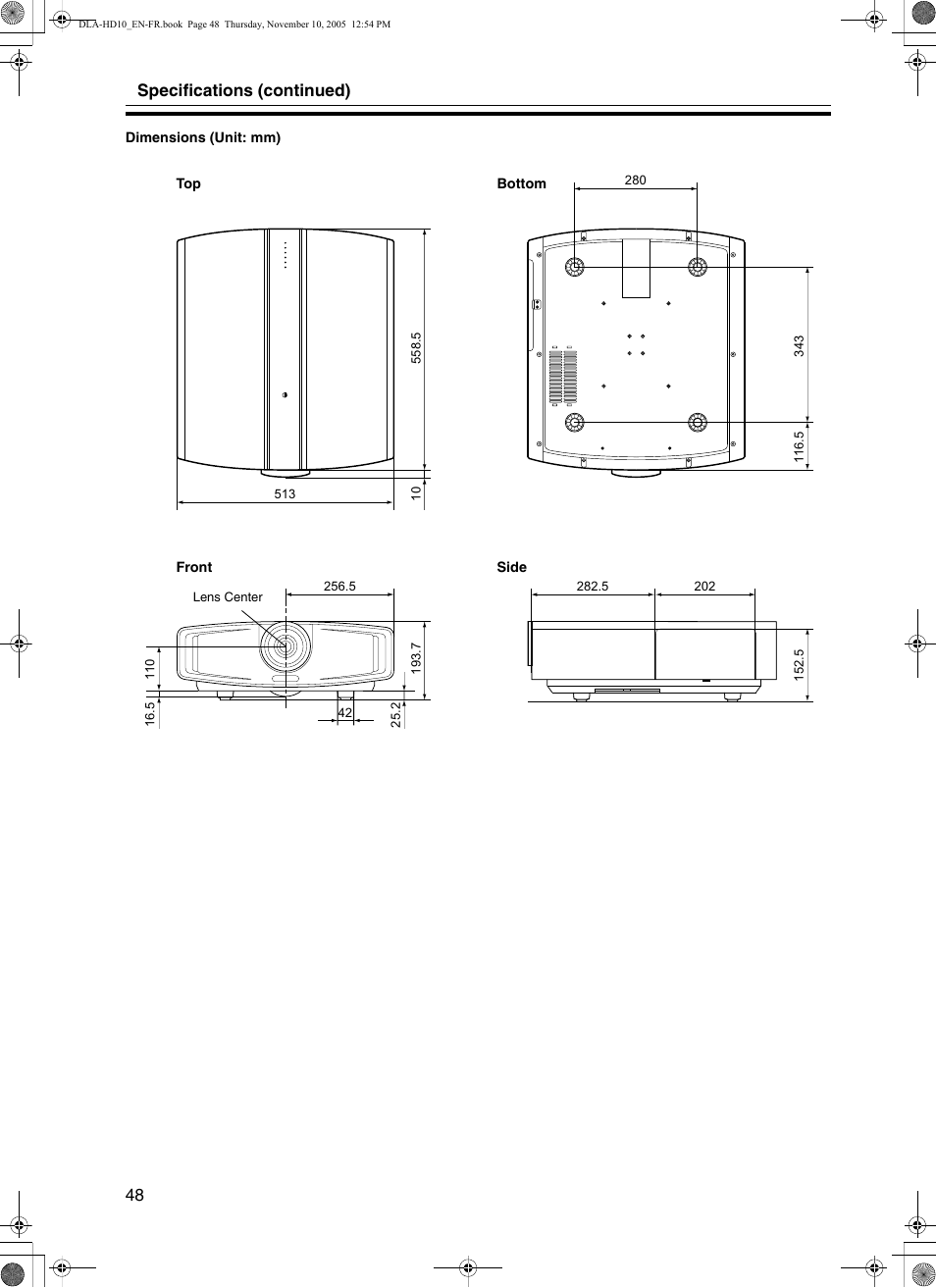 48 specifications (continued) | JVC DLA-HD10KSU/E User Manual | Page 48 / 50