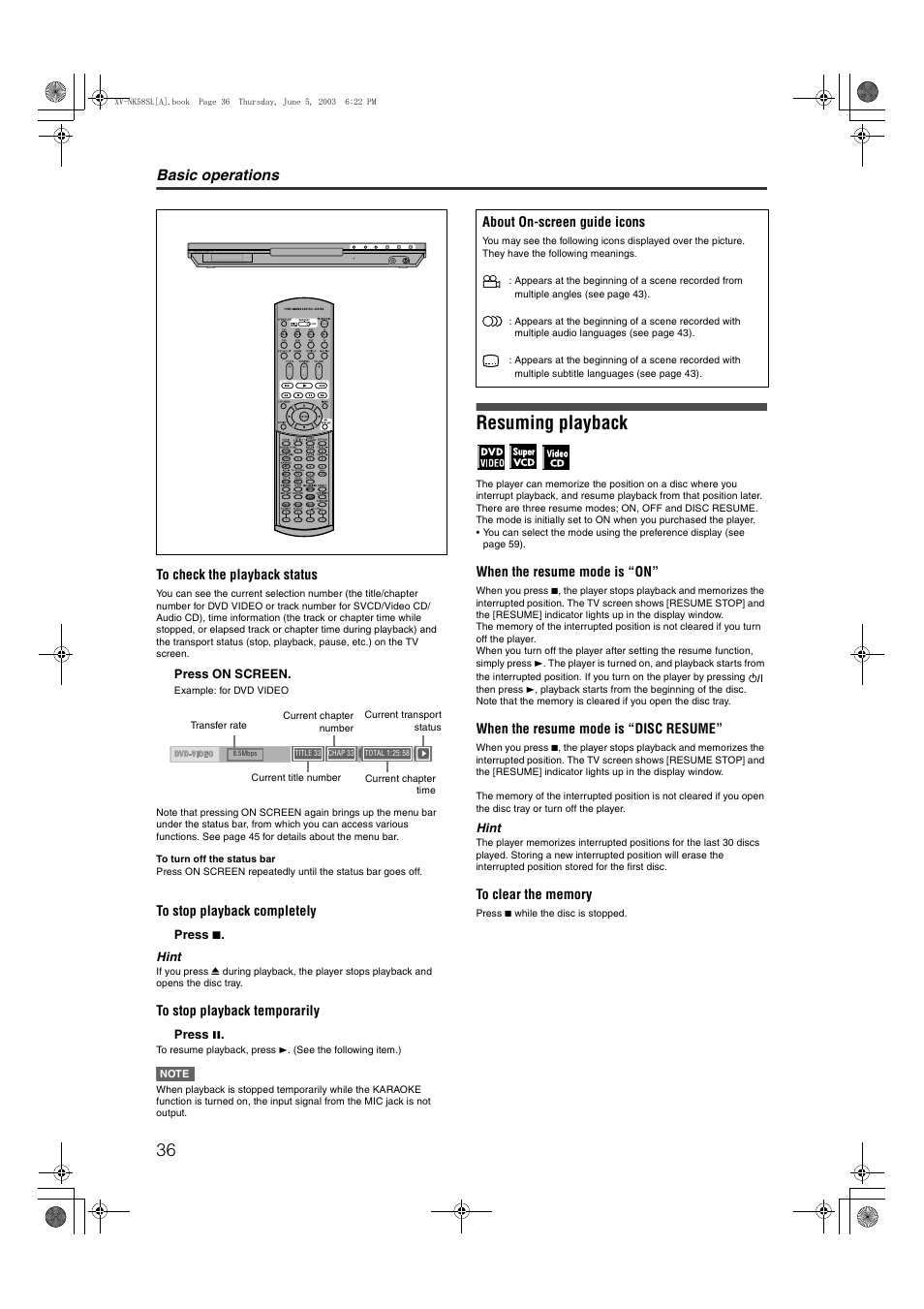 Resuming playback, Basic operations | JVC LVT1002-012B User Manual | Page 39 / 78