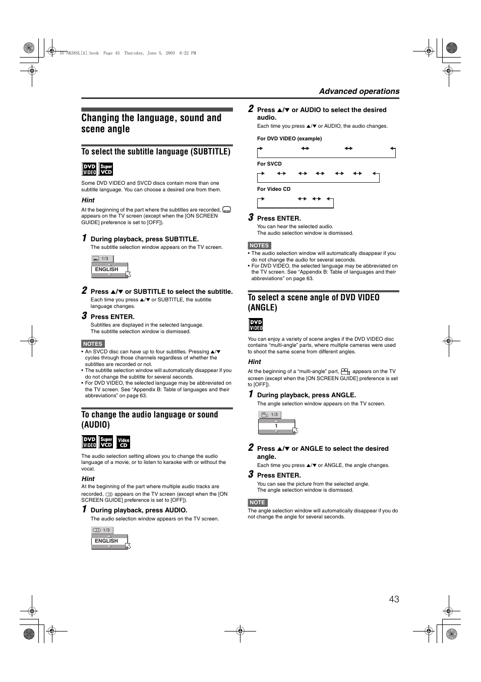 Changing the language, sound and scene angle | JVC LVT1002-012B User Manual | Page 46 / 78