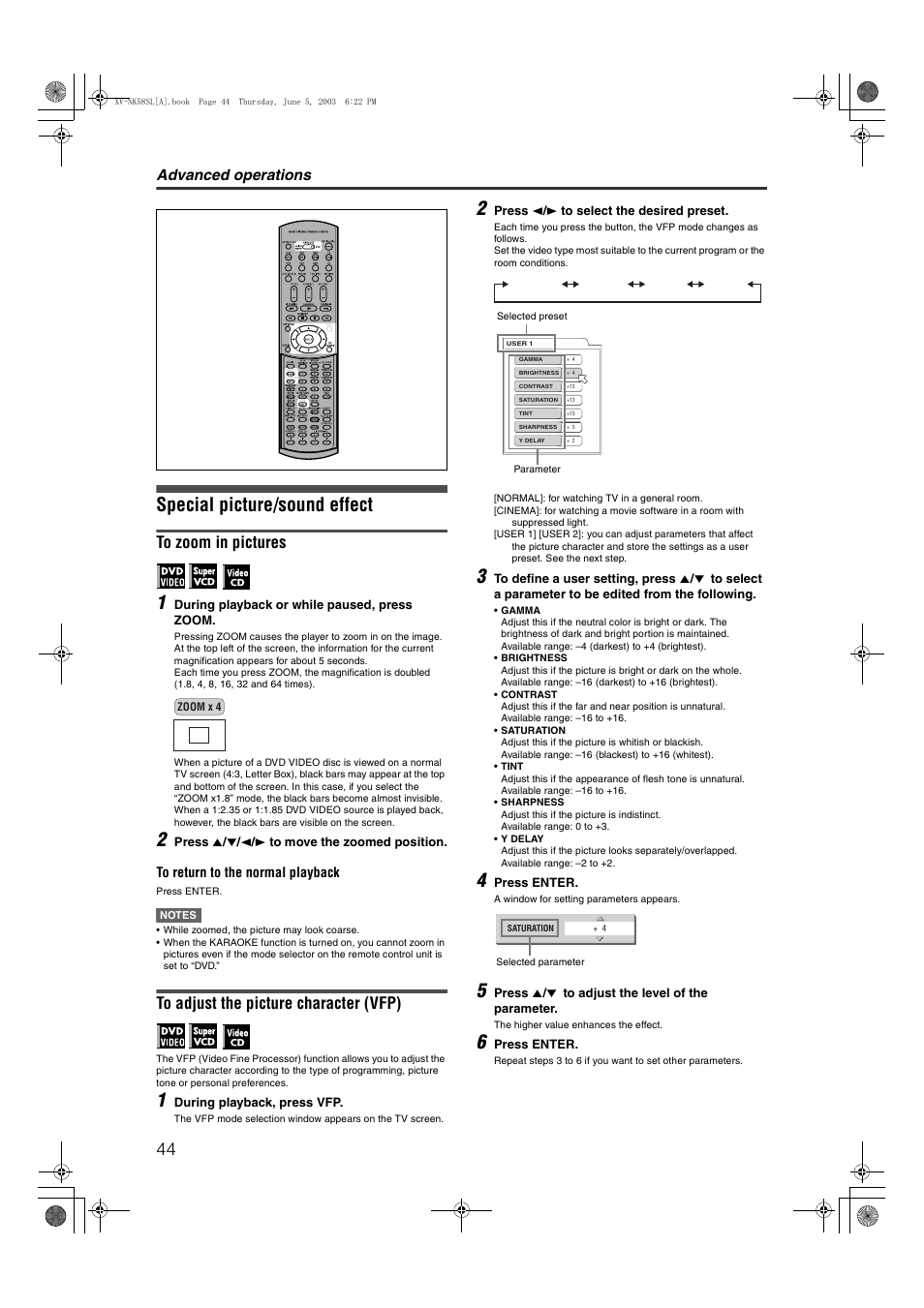 Special picture/sound effect, Advanced operations | JVC LVT1002-012B User Manual | Page 47 / 78