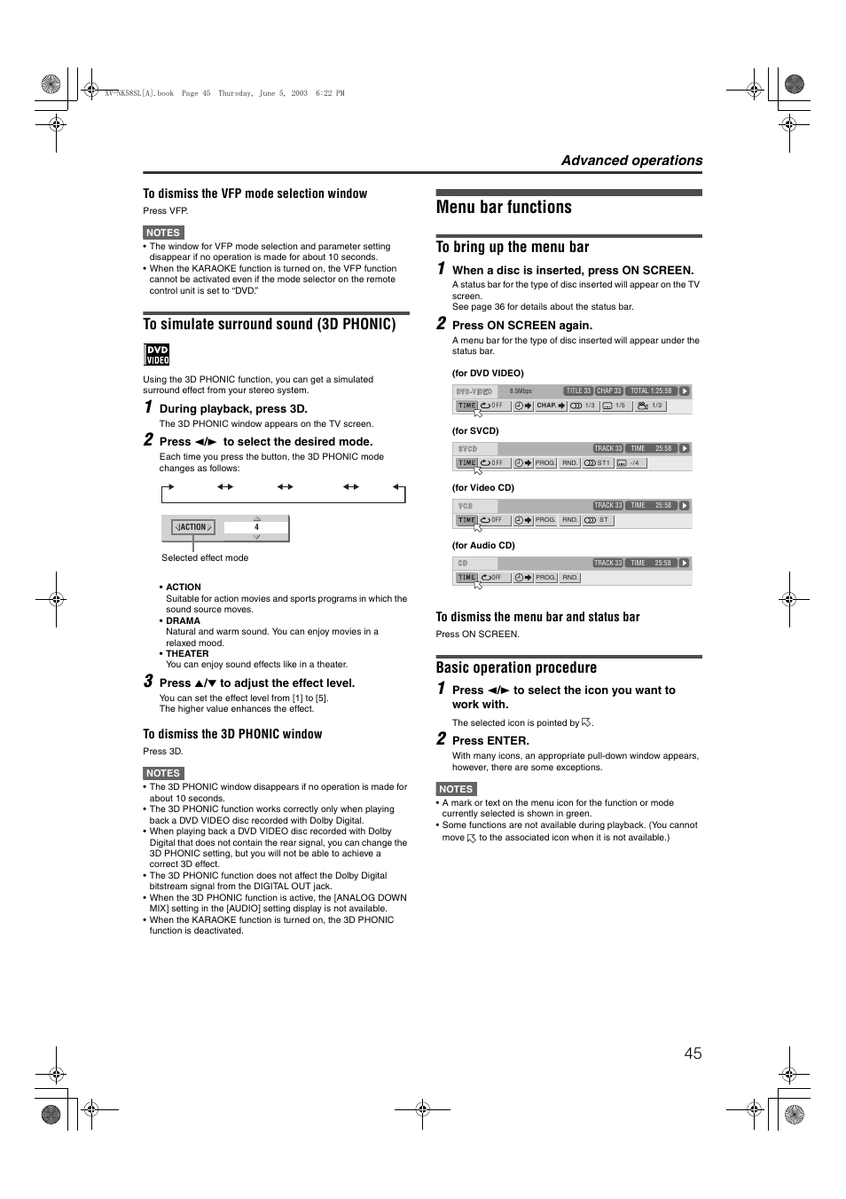 Menu bar functions, Basic operation procedure, Advanced operations | JVC LVT1002-012B User Manual | Page 48 / 78