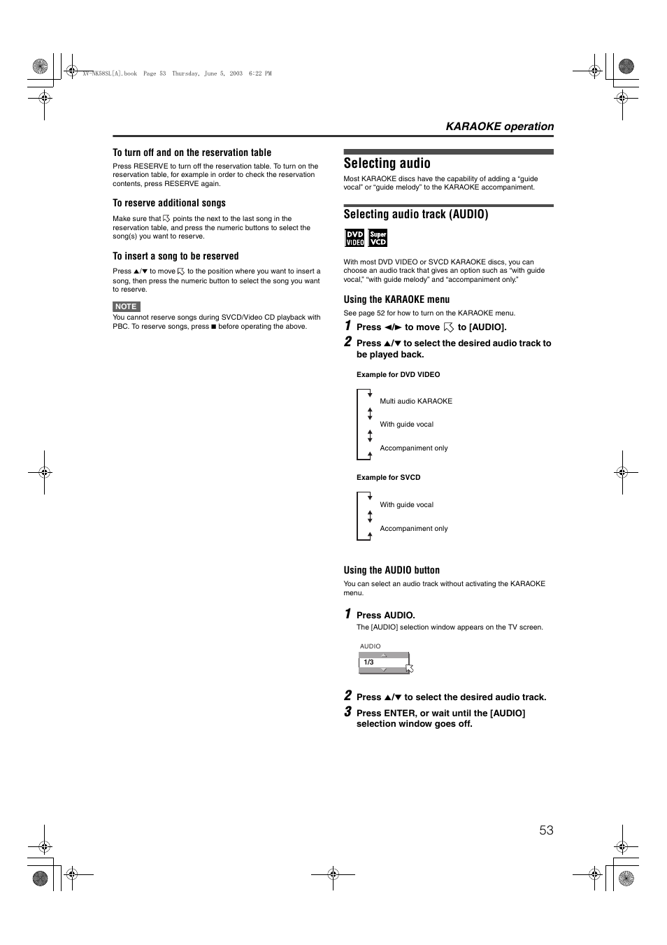 Selecting audio, Selecting audio track (audio) | JVC LVT1002-012B User Manual | Page 56 / 78