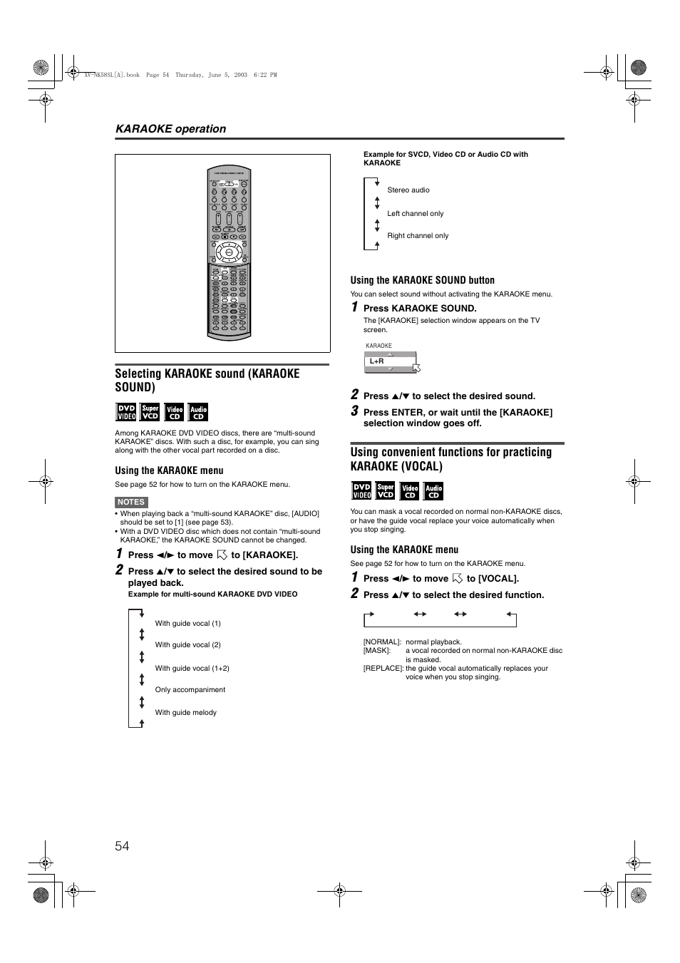 Selecting karaoke sound (karaoke sound) | JVC LVT1002-012B User Manual | Page 57 / 78