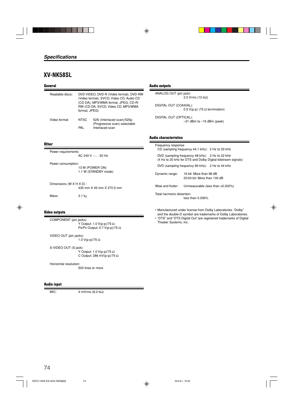 Xv-nk58sl, Specifications | JVC LVT1002-012B User Manual | Page 77 / 78