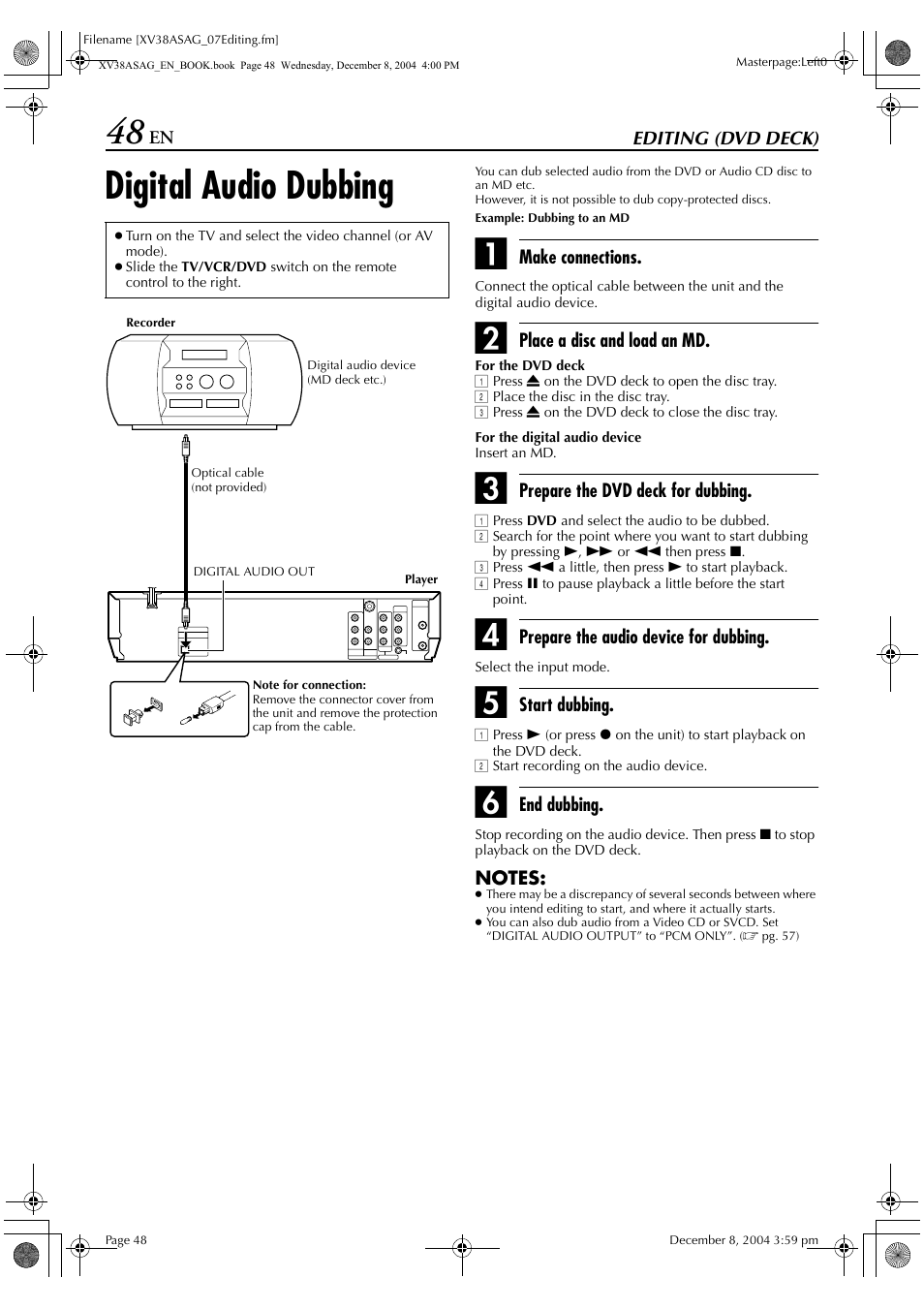 Editing (dvd deck), Digital audio dubbing | JVC 0105KTH-MW-BJ User Manual | Page 48 / 72