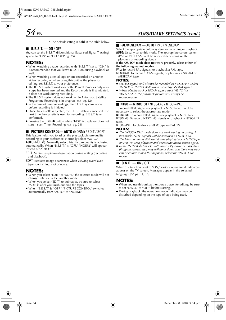 Subsidiary settings (cont.) | JVC 0105KTH-MW-BJ User Manual | Page 54 / 72