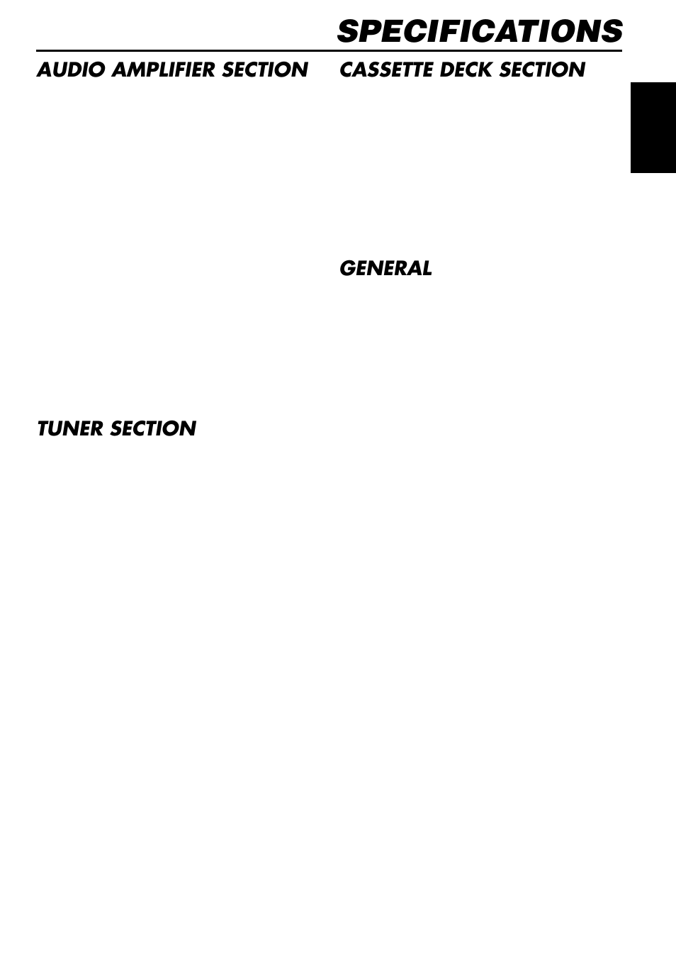 Specifications, General | JVC KS-F530R User Manual | Page 31 / 32