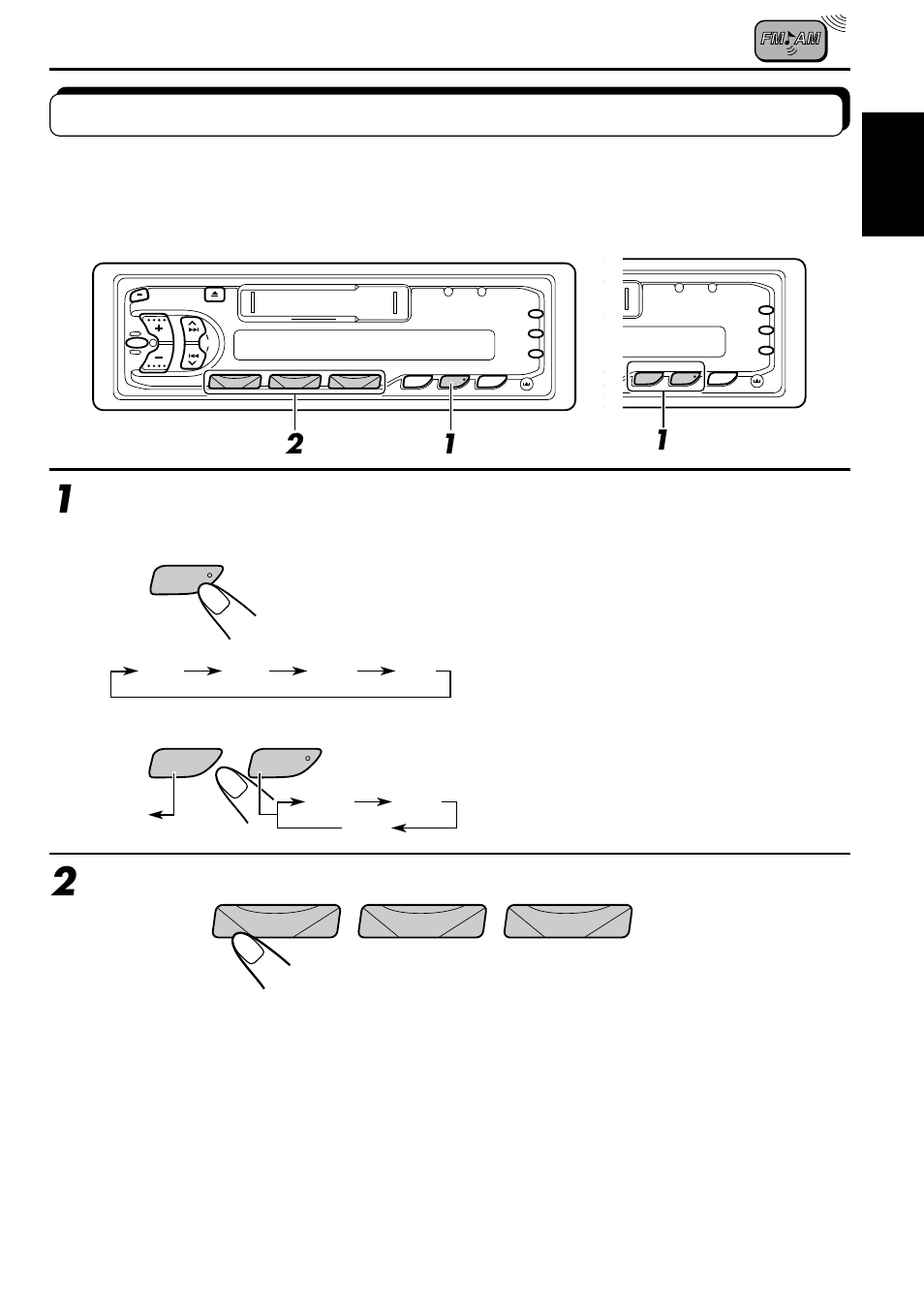 Tuning into a preset station, Select the band (fm1, fm2, fm3 or am) you want | JVC KS-F530R User Manual | Page 7 / 32