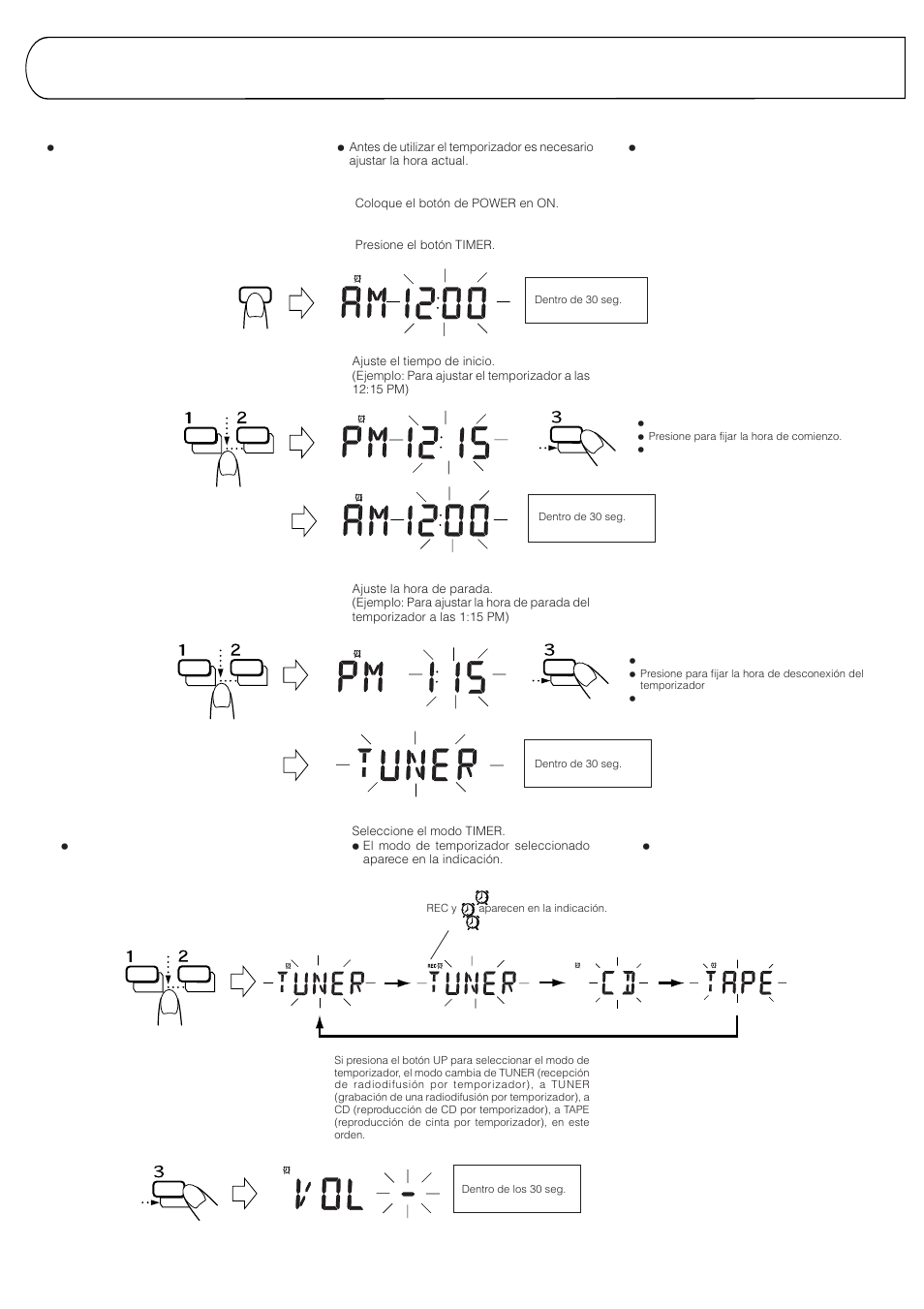 Operaciones por temporizador, Fonctionnement de la minuteri, Timer operations | JVC RV-B99 User Manual | Page 33 / 40