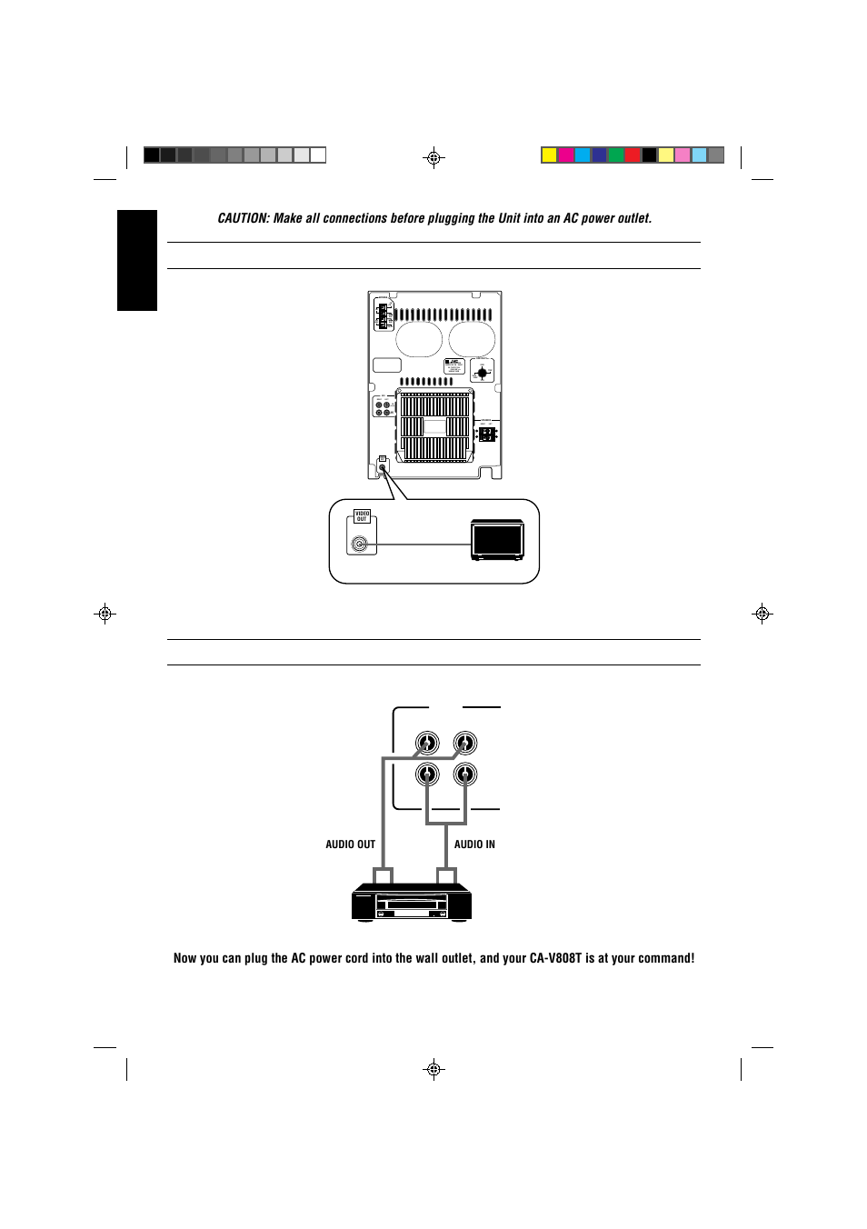 Connecting a tv, Connecting a vcr, English | Right left right left | JVC CA-V808T User Manual | Page 10 / 53