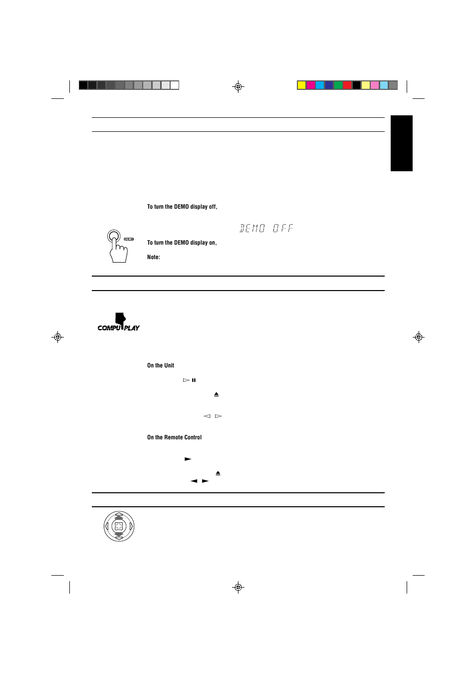 Demo mode, Compu play, Adjusting the brightness of the display | English | JVC CA-V808T User Manual | Page 11 / 53